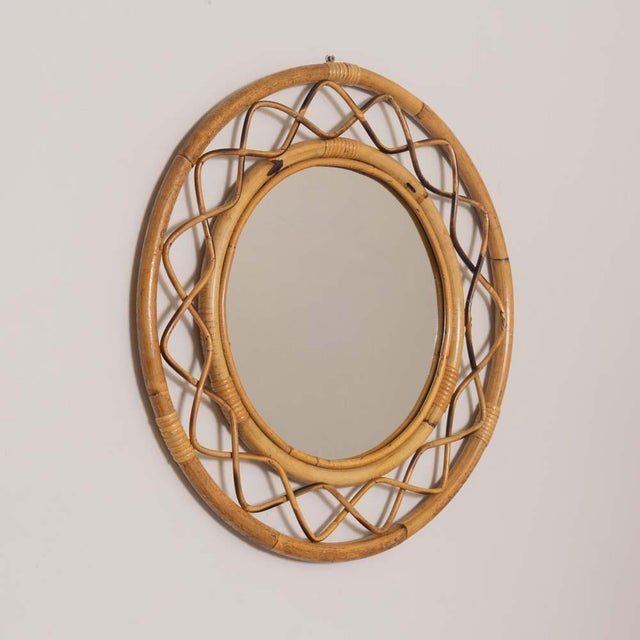 1960s Italian Wavy Rattan Circular Mirror For Sale - Image 4 of 10