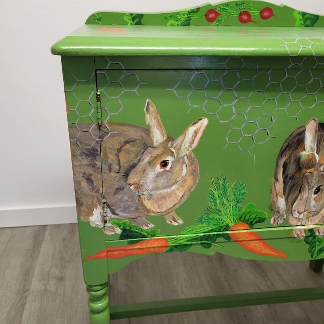 Folk Art Hand-Painted Rabbit Cabinet Signed Patti B. Martin, 2008 For Sale In Raleigh - Image 6 of 12