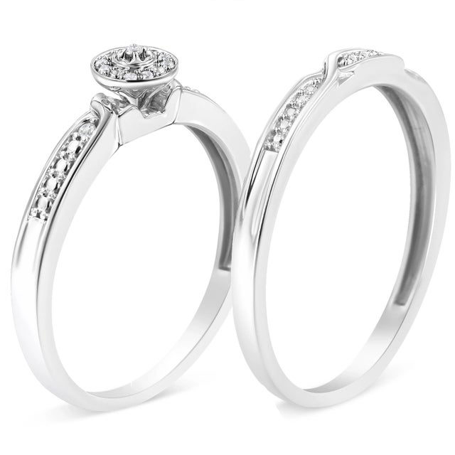 Contemporary .925 Sterling Silver Diamond Accent Frame Twist Shank Bridal Set Ring and Band (I-J Color, I3 Clarity) - Size 5 For Sale - Image 3 of 6