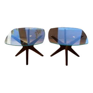 Mid 20th Century Adrian Pearsall “Jacks” Walnut Coffee Tables With Glass Tops - a Pair
