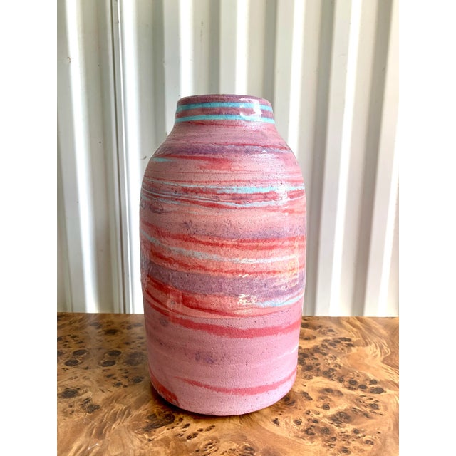 Pink & Teal Glazed Egyptian Clay Vase by Dick Studley Chairish