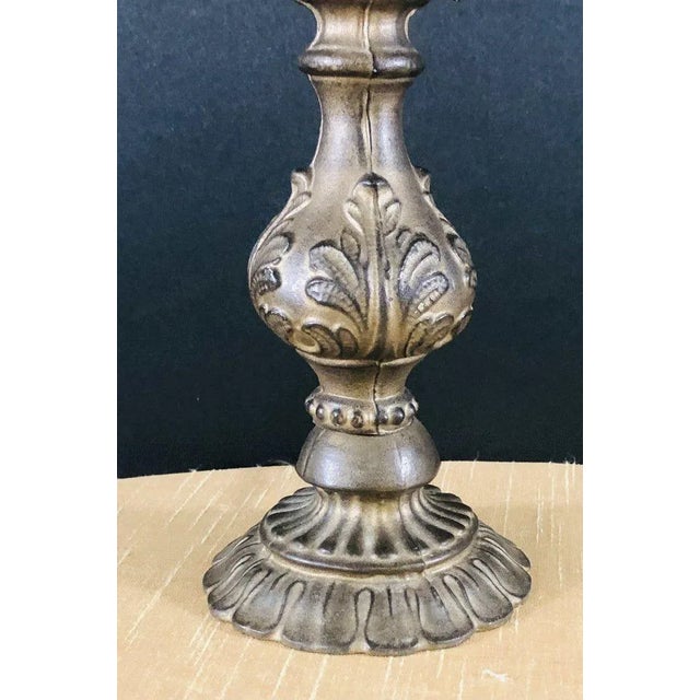 Metal Vintage Bronze Finish Table Lamp With Tufted Shade For Sale - Image 7 of 10