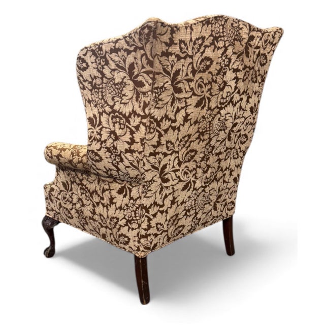 Late 18th Century 18th Century Georgian Style Upholstered Wing Chair With Carved Ball & Claw Legs Brass Nail Trim For Sale - Image 5 of 6