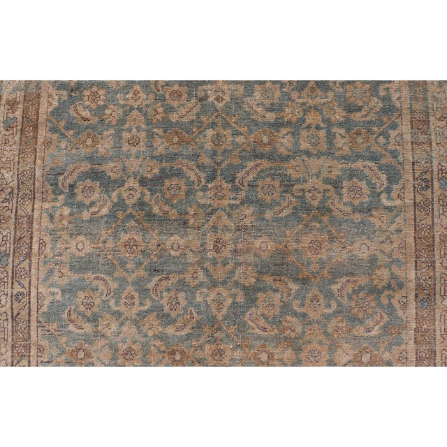 Antique Persian Hamadan Gallery Rug With Soft Blue Field and Allover Design For Sale In Atlanta - Image 6 of 13