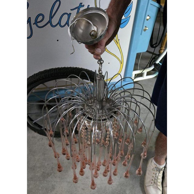 Cascading Chandelier with Pink Murano Glass Drops from Paolo Venini For Sale - Image 4 of 5