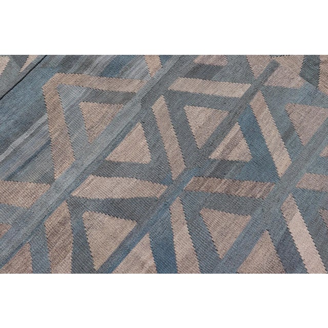 Modern Geometric Design Hand-Woven Kilim Rug by Keivan Woven Arts, 9'2 X 11'7 For Sale - Image 12 of 13