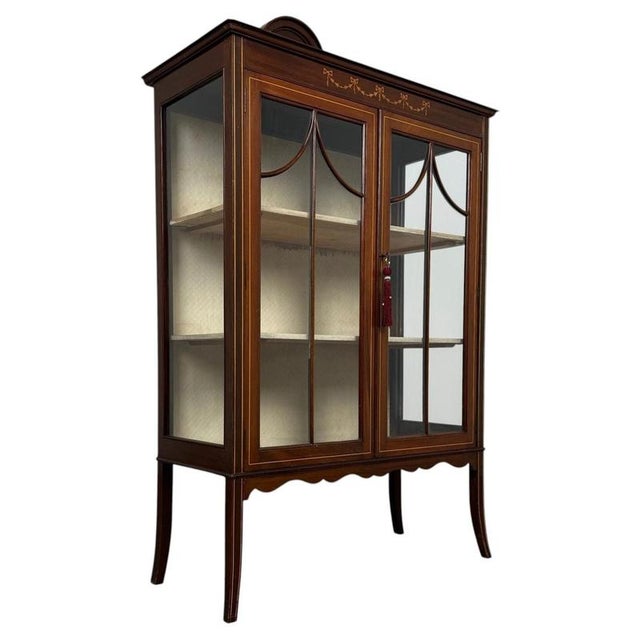 Antique English Inlaid Mahogany Display Cabinet For Sale - Image 3 of 12