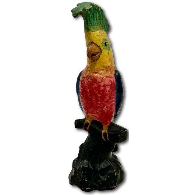 Figurative Rare Very Large 14 1/2 Inches Tall Antique American Cast Iron Cockatoo - Parrot Doorstop in Original Paint Circa 1920s For Sale - Image 3 of 18