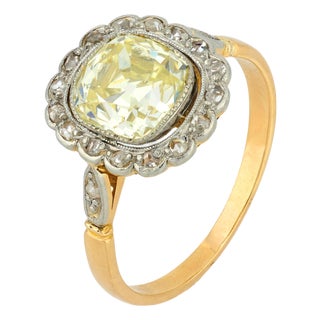 19th Century French Victorian Gia 2.00 Carat Old Mine Cut Diamond 18k Yellow Gold Ring, Size 6.75 For Sale
