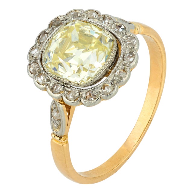 19th Century French Victorian Gia 2.00 Carat Old Mine Cut Diamond 18k Yellow Gold Ring, Size 6.75 For Sale