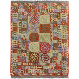 1990s Abstract Tribal Arya Blue/Gray Wool Kilim Rug - 4'10 X 6'7 For Sale
