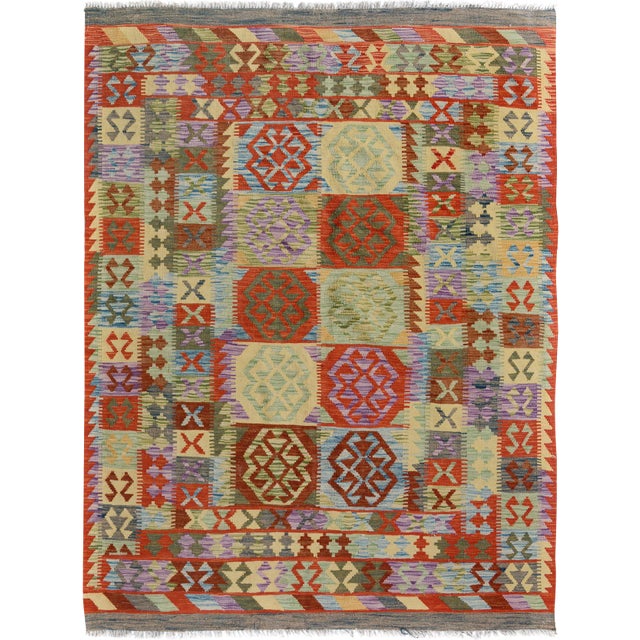 1990s Abstract Tribal Arya Blue/Gray Wool Kilim Rug - 4'10 X 6'7 For Sale