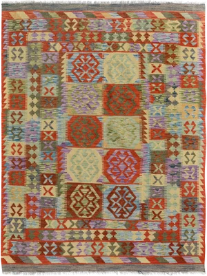 1990s Abstract Tribal Arya Blue/Gray Wool Kilim Rug - 4'10 X 6'7 A9264