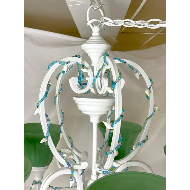 Metal Coastal Seaglass and Seashell 5-Light Chandelier For Sale - Image 7 of 12