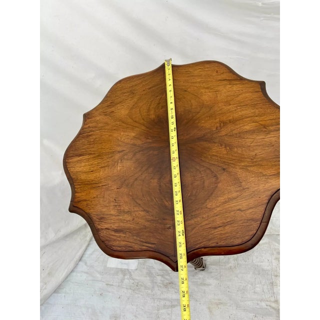 Brown 1900s Victorian Parlor Table Six Legs Burled Walnut Scalloped Top Hand Carved For Sale - Image 8 of 10