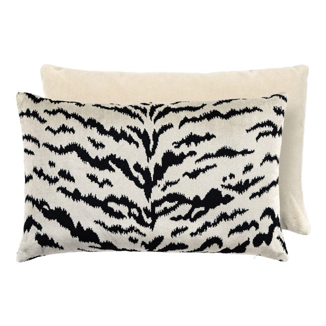 The House of Scalamandré Tigre/velvet Lumbar Pillow, Off-white, 22 X 14 For Sale
