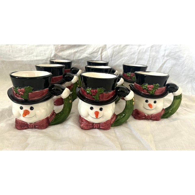 Contemporary Vintage Set of 8 Fitz & Floyd Holiday "Top Had Snowman" Mugs For Sale - Image 3 of 10