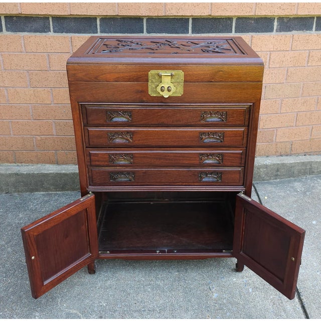 Mid-20th Century Chinese Carved Rosewood Siver Chest Cabinet For Sale - Image 11 of 12
