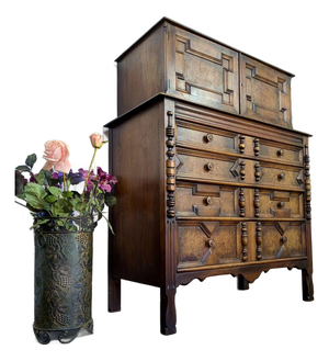Vintage Burl Wood Spanish Revival Chest-on-Chest Dresser
