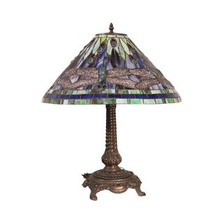 Tiffany Style Dragonfly Stained Glass Table Lamp For Sale