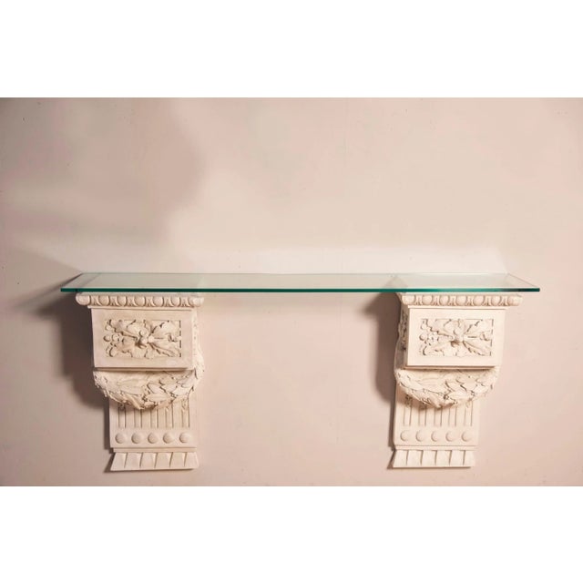 Louis Xvi Style White Plaster Friezes Console Table with Glass Top, 1930s For Sale - Image 3 of 12