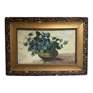 Antique Liverleaf Flower Oil Painting For Sale
