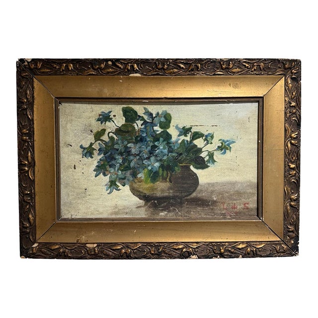 Antique Liverleaf Flower Oil Painting For Sale