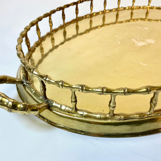 Mid-Century Hollywood Regency Boho Chic Coastal Faux Bamboo Brass Tray, Mottahedeh Attributed For Sale - Image 9 of 16