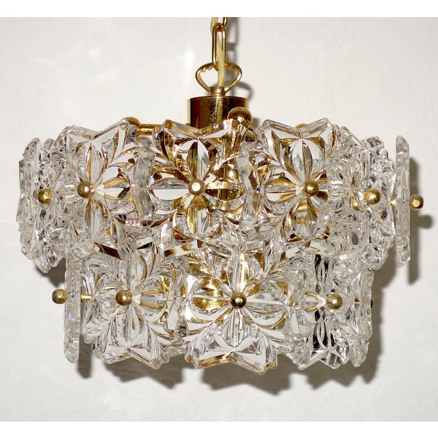 Gilded Brass and Crystal Glass Chandelier from Sölken Leuchten, 1970s, in Very Good conditions. Designed 1970 to 1979 This...