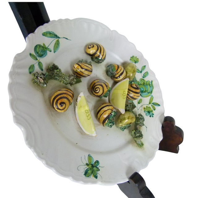 1950s Mid-Century Italian Trompe L’Oeil Plate Hand Painted Plate 3d Striped Snails and Lemon Wedges by Peasant Village For Sale - Image 5 of 9
