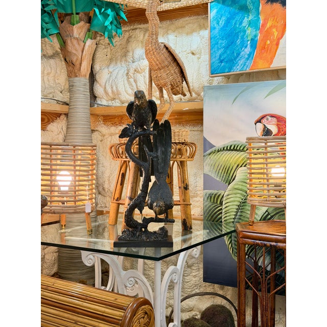 Large Sculptural Tropical Parrot Figure | Patinated Bronze-Tone Bird Sculpture For Sale - Image 12 of 12