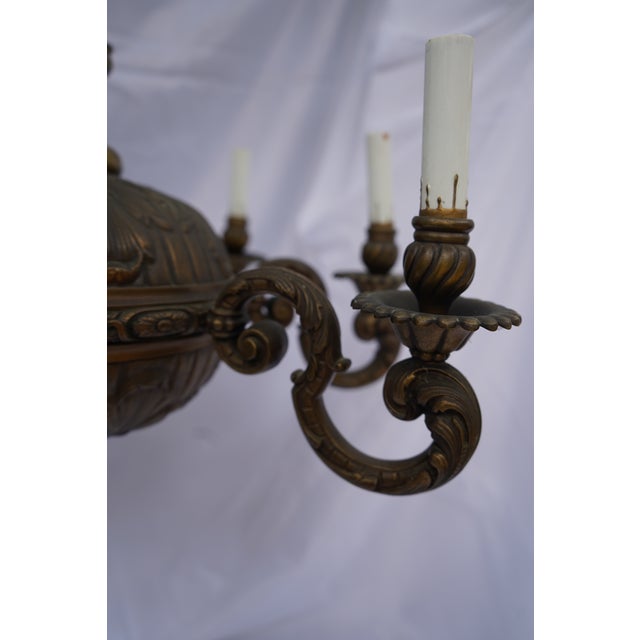 Monumental French Baroque Revival Eight-Light Cast Bronze Chandelier, Probably French, Circa 1915–1925 For Sale - Image 12 of 14