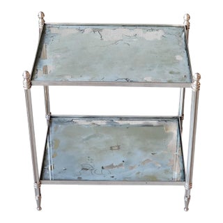1970s Mid-Century Chrome Two-Tier Side Table With Mirrored Shelves Styled After Maison Jansen For Sale