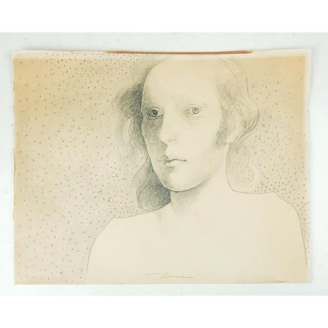 Mid-Century Modern Mid 20th Century Portrait of Young Woman Drawing For Sale - Image 3 of 3