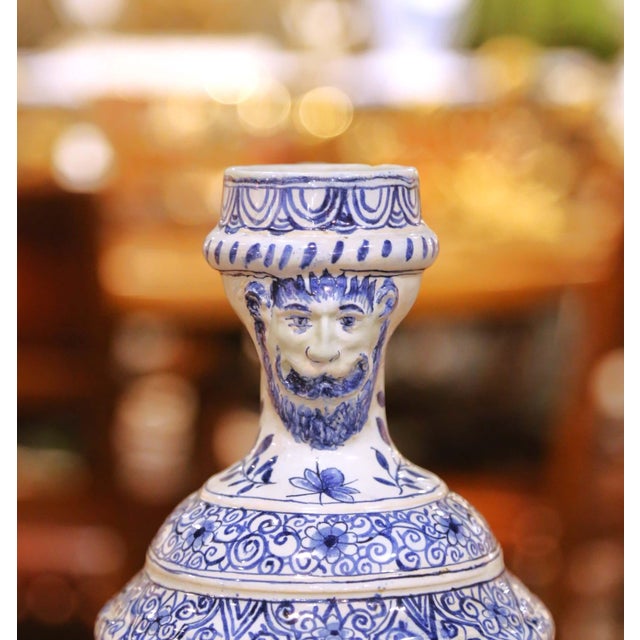 Ceramic 19th Century French Blue and White Faience Ewer With Courting Scene For Sale - Image 7 of 11