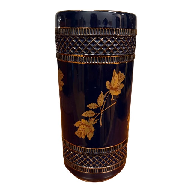 Vintage Italian Cobalt Blue and Gold Ceramic Vase For Sale