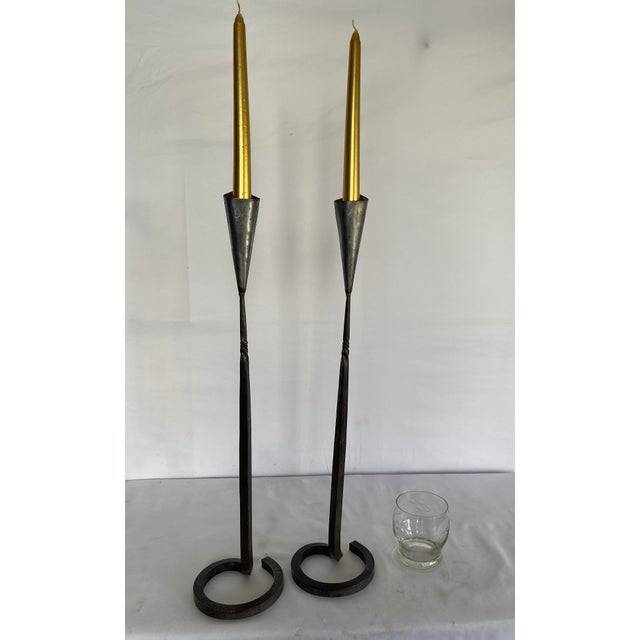 Silver Pair of Belltrees Forge Tall Hand-Forged Pinecone Candlesticks / Scottish Artisan Blacksmith For Sale - Image 8 of 17