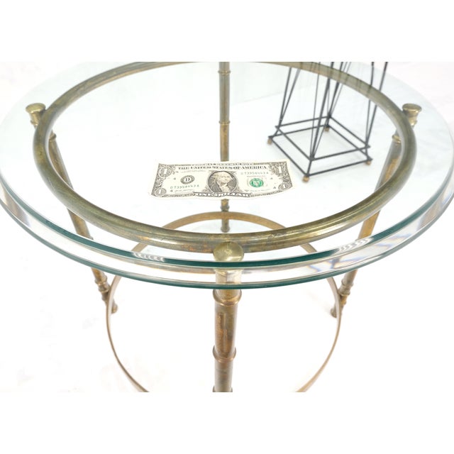 Maison Jansen Occasional 3/4" Thick Round Glass Top Brass Faux Bamboo Base Side End Lamp Table For Sale - Image 4 of 10