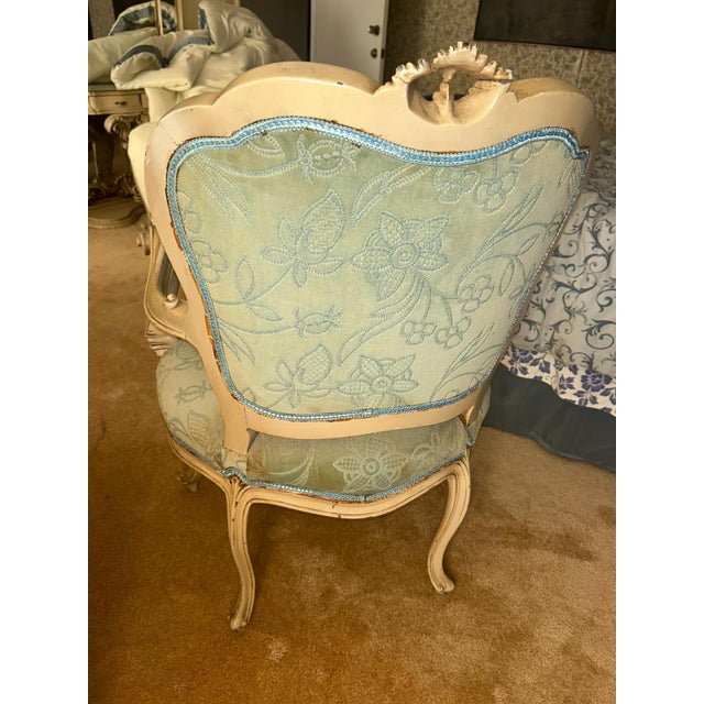 Mid 20th Century Mid 20th Century Louis XV Style Carved Armchair With Light Green Floral Upholstery For Sale - Image 5 of 6