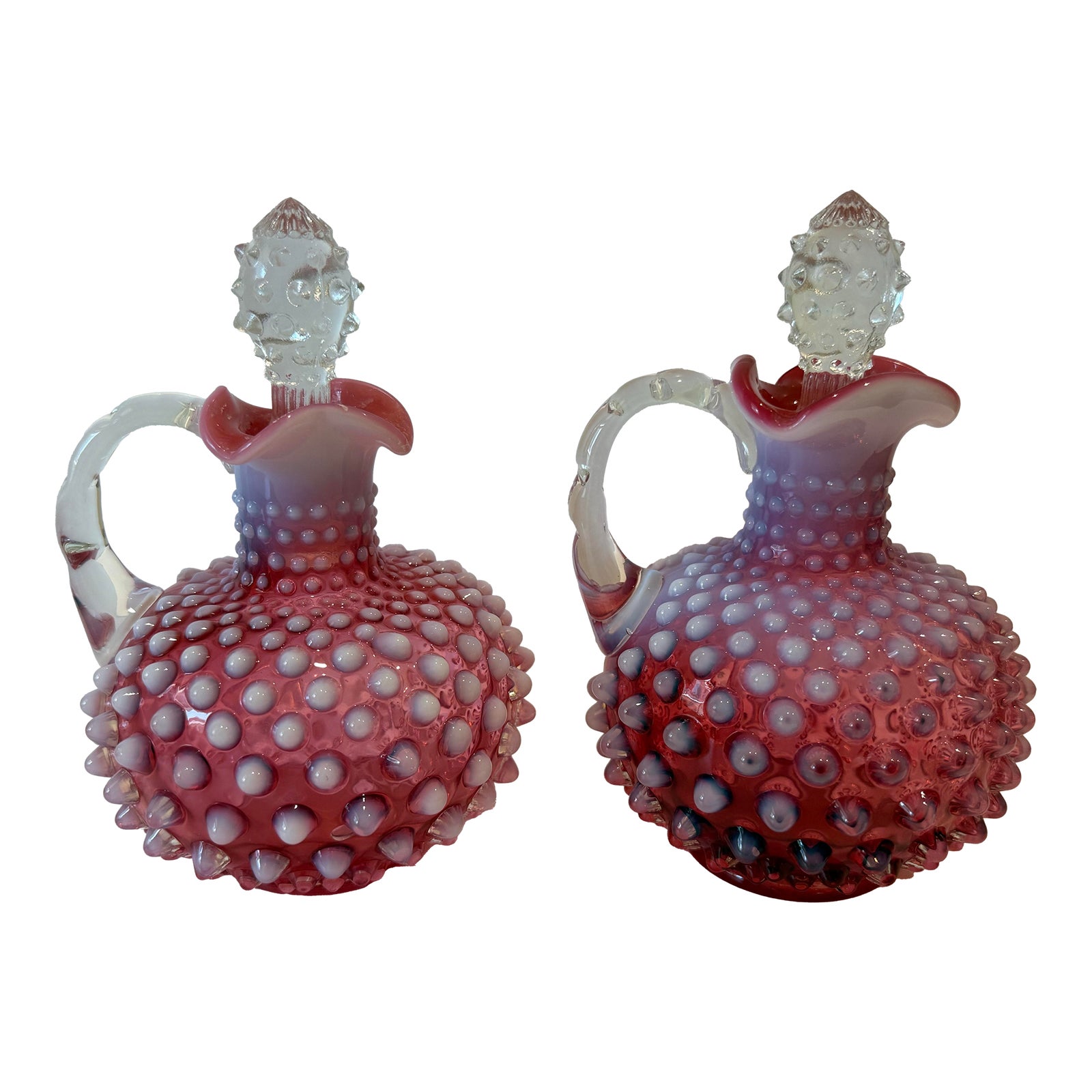 Vintage Fenton Art Glass Cranberry Opalescent Hobnail Cruet 6.5