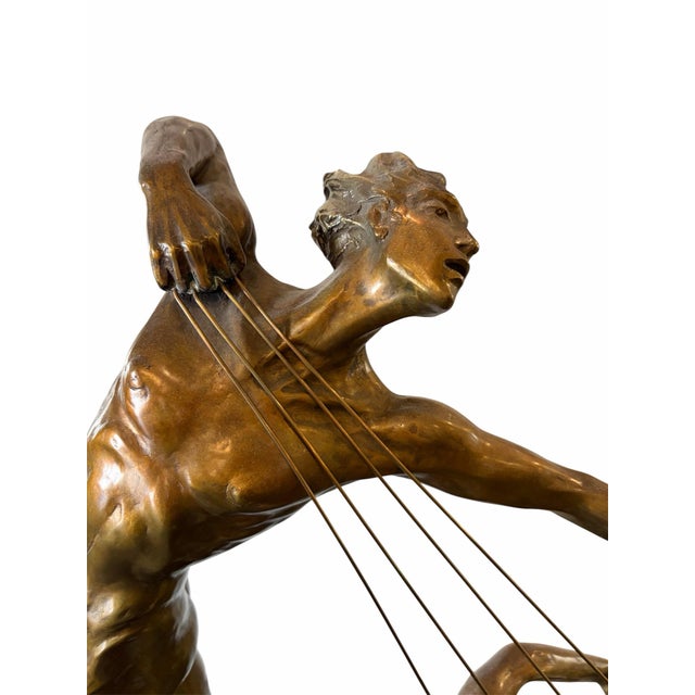 1990s Misha Frid “Harp Player” Bronze Sculpture For Sale - Image 4 of 5