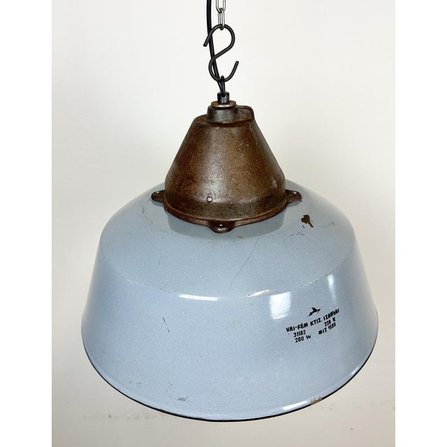 Industrial Grey Enamel and Cast Iron Pendant Light, 1960s For Sale - Image 9 of 17