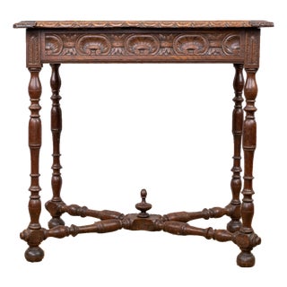 Antique Carved Oak Side Table For Sale