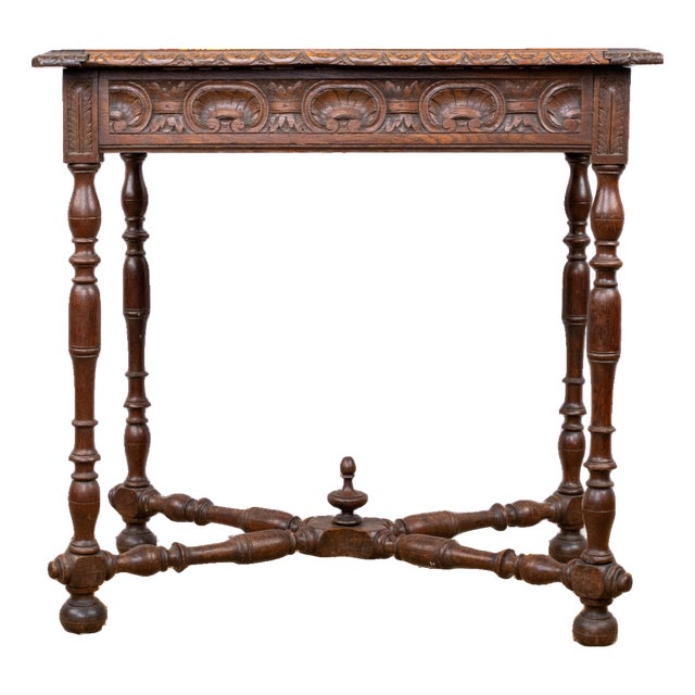 Antique Carved Oak Side Table For Sale