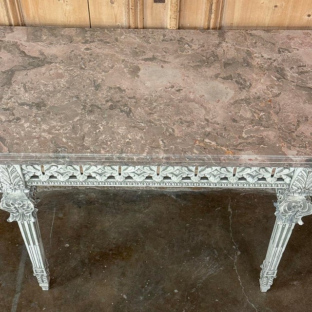 Grand Neoclassical Italian Painted and Carved Wood Console With Marble Top ~ Louis XVI Style For Sale - Image 17 of 18