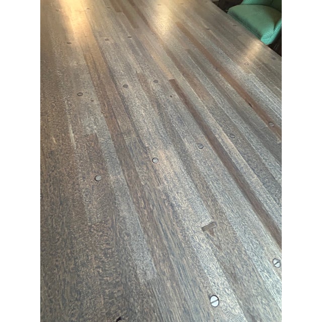 2010s Custom Industrial Flooring Dining Table With Modern Wishbone Steel Legs For Sale - Image 5 of 16