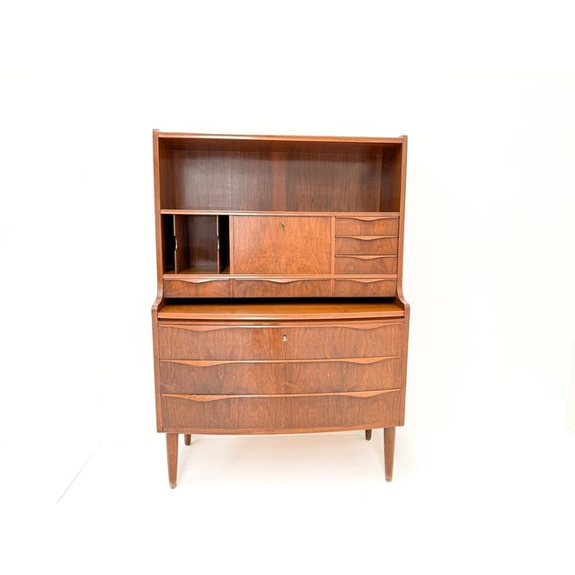 Walnut Secretary with Wave Front by Erling Torvits, Denmark, 1960s For Sale - Image 6 of 11