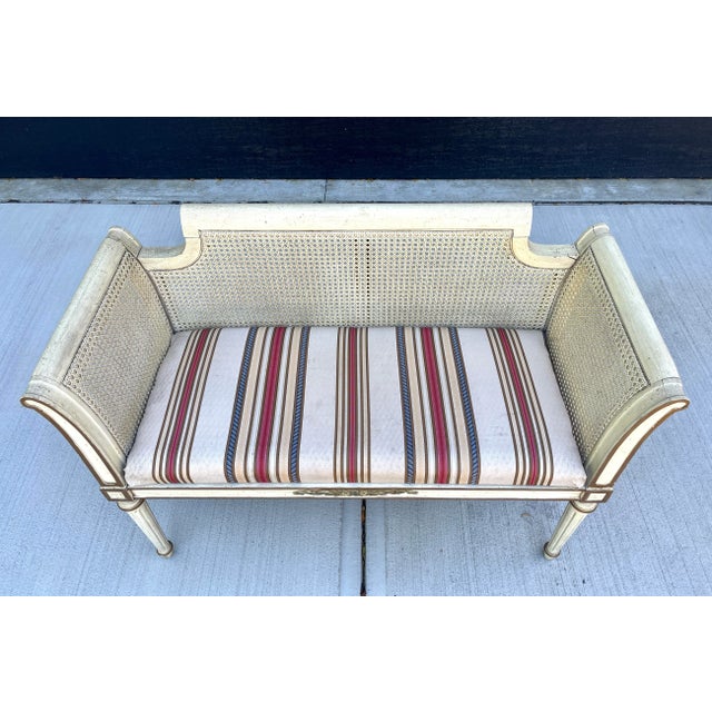 French Antique French Louis XVI Cane Settee Loveseat Bench For Sale - Image 3 of 11