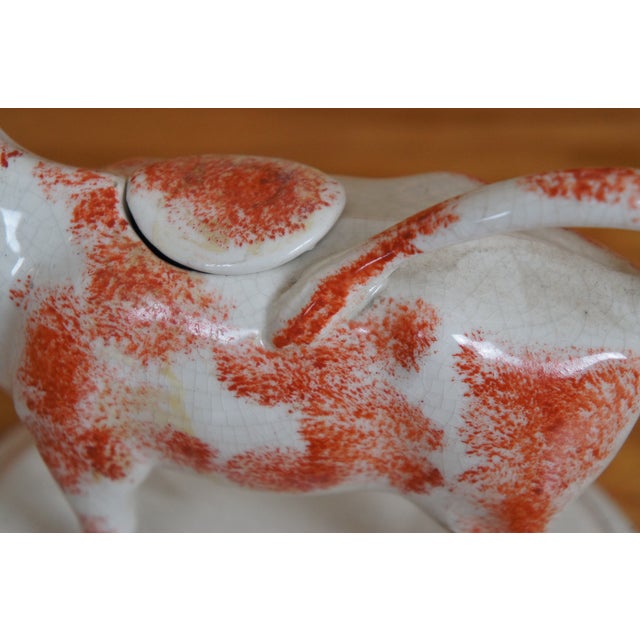 Antique English Staffordshire Porcelain Red & White Cow Bull Creamer Pitcher For Sale - Image 10 of 11