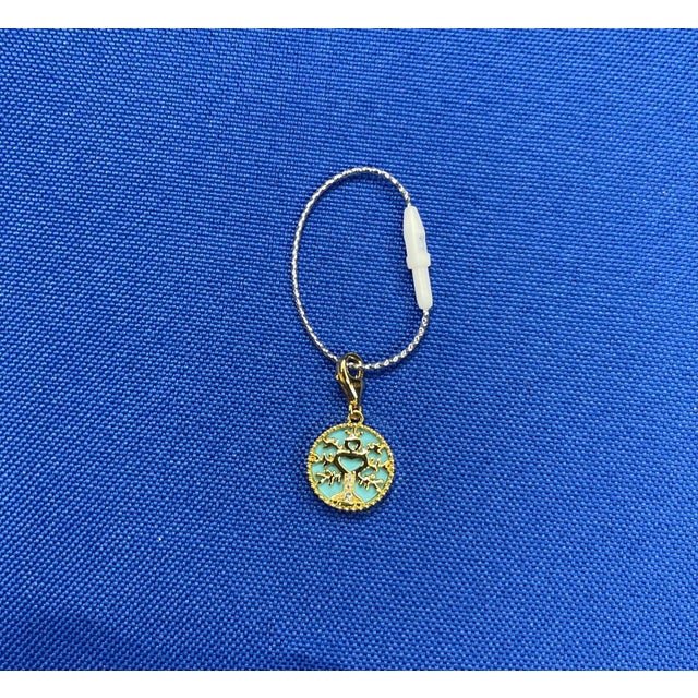 Diamond Tree of Life Nature Floral Flower 18k Yellow Gold Medallion Charm Turquo For Sale - Image 4 of 10